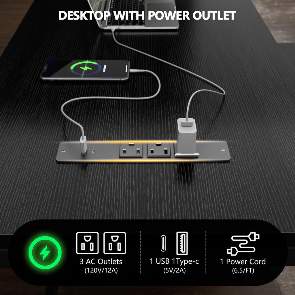 59 inch L Shaped Computer Desk with Power Outlets L308