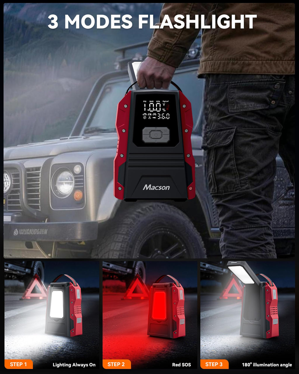 Portable 12V Jump Starter with Air Compressor and 150PSI Tire Inflator S4401