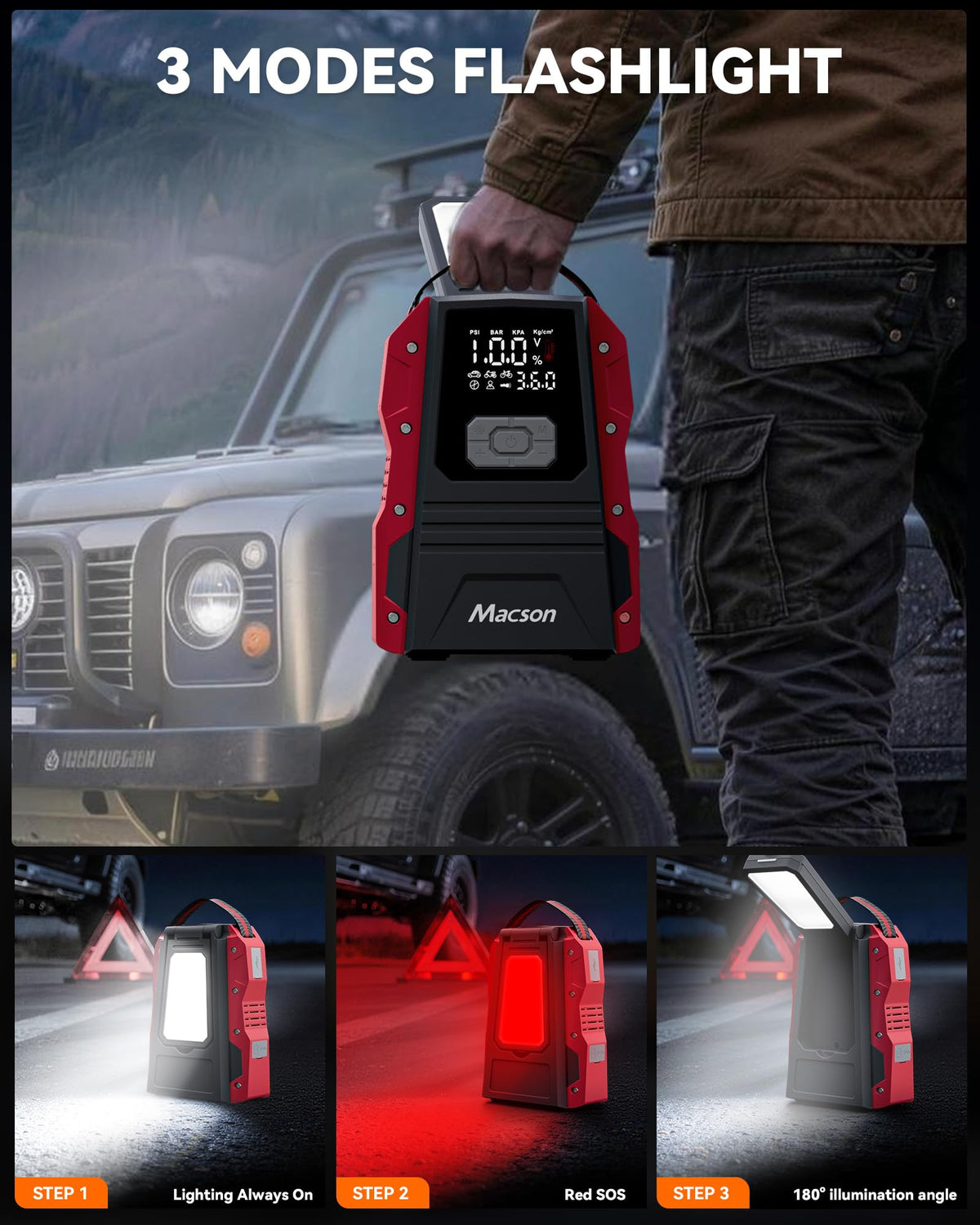 Portable 12V Jump Starter with Air Compressor and 150PSI Tire Inflator S4401