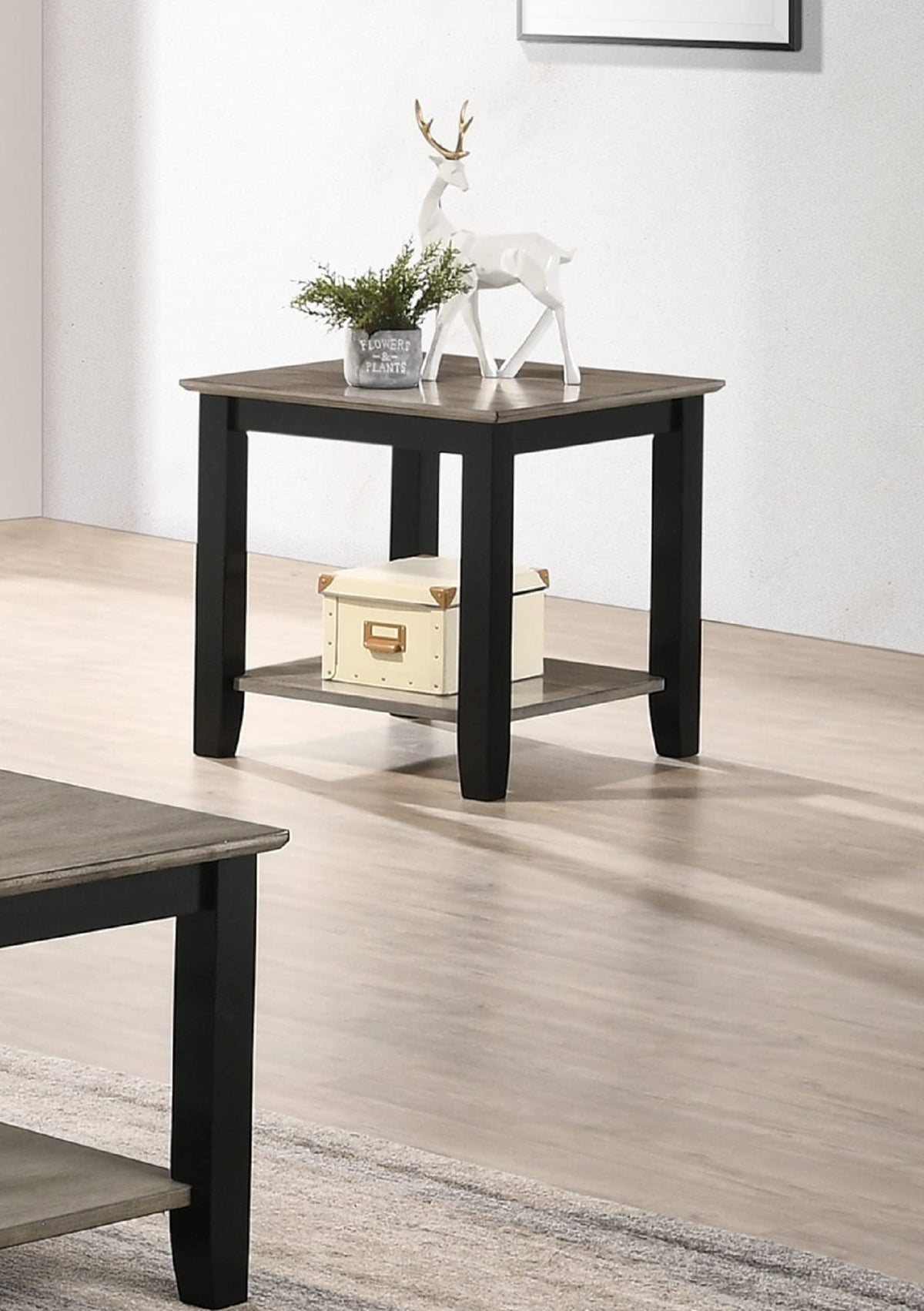 Square End Table with Walnut Veneer Top and Open Shelf Storage L762