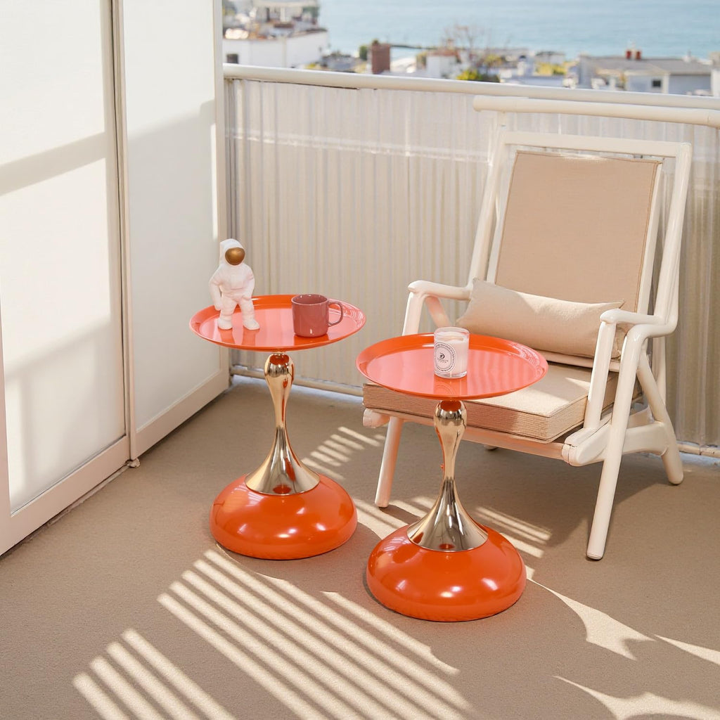 2-Pack Hourglass Side Table Orange Glossy Accent Table L168801