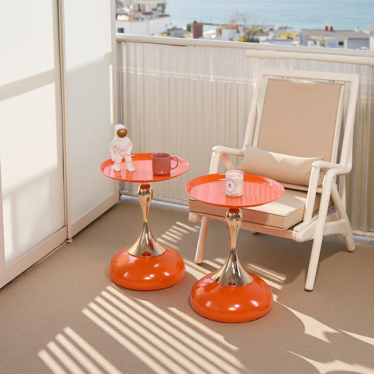 2-Pack Hourglass Side Table Orange Glossy Accent Table L168801