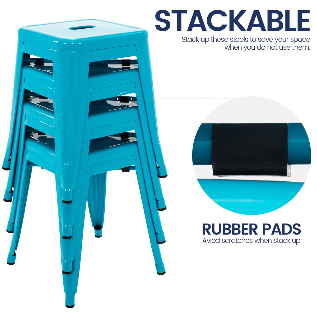 Teal Blue 18 Inch Metal Stools Set of 4 E939