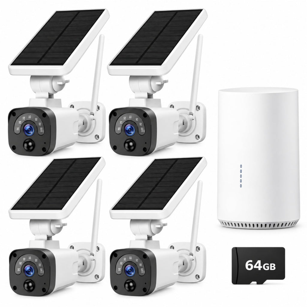 Solar Security Cameras Wireless Outdoor System 4-Cam 2.5K 64GB SD A890