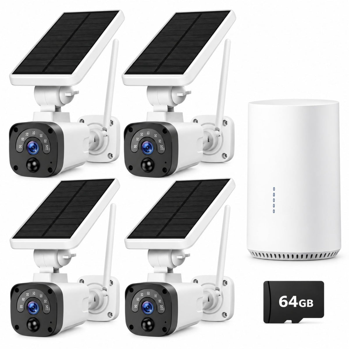 Solar Security Cameras Wireless Outdoor System 4-Cam 2.5K 64GB SD A890
