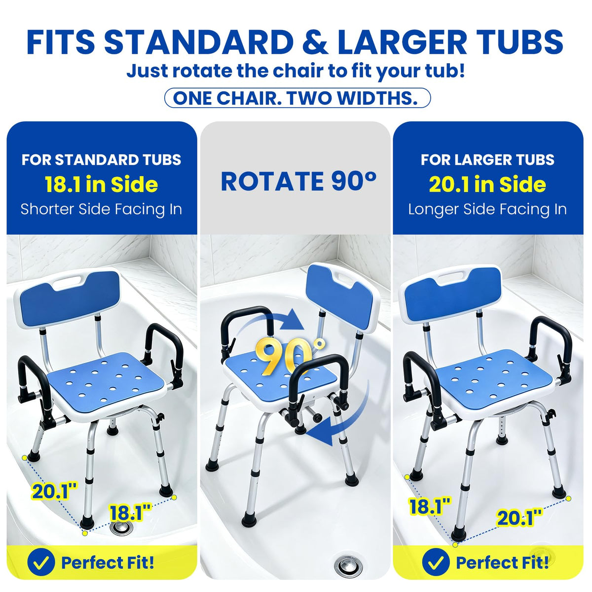 Swivel Shower Chair with Pivoting Arms, Adjustable Height U306855