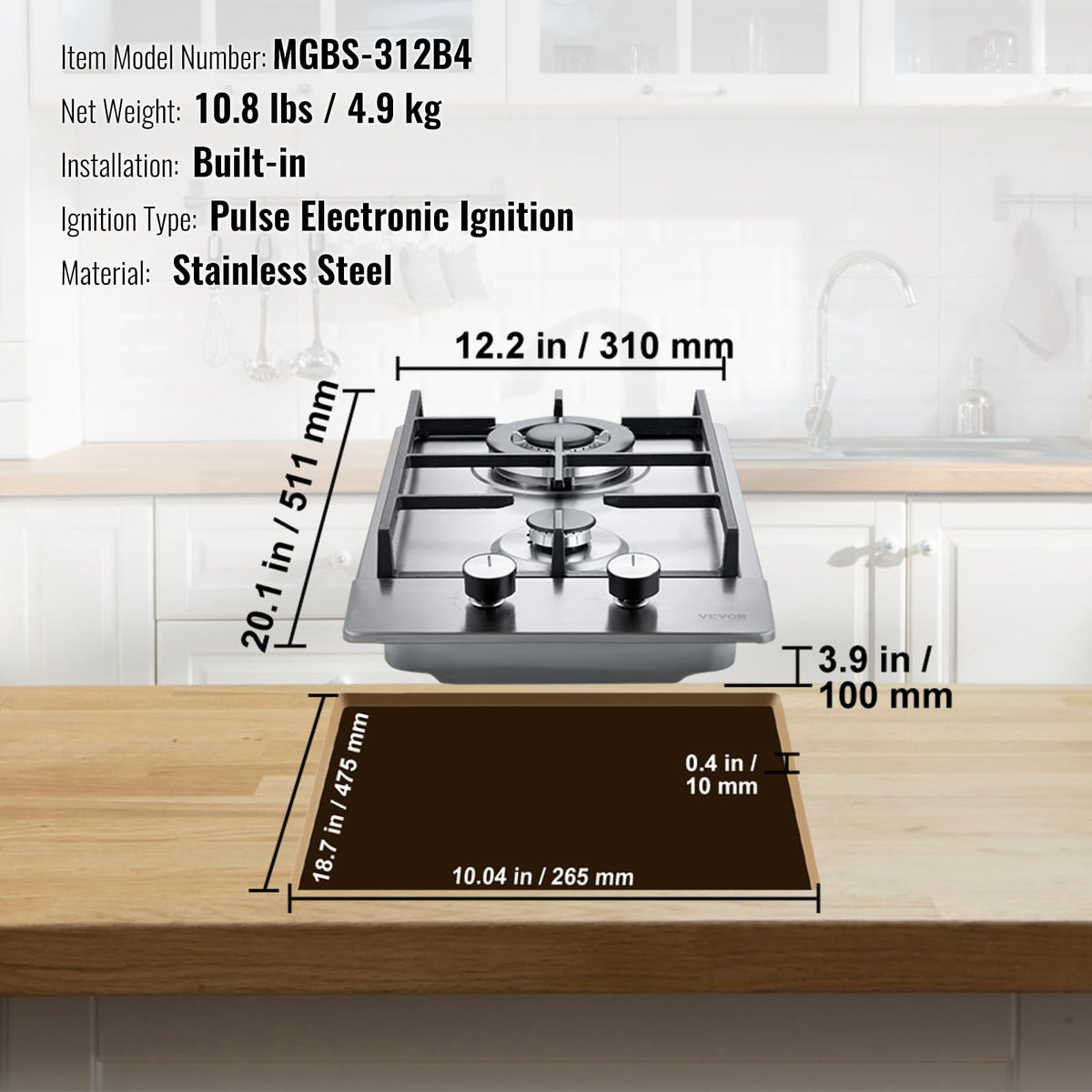 12 inch 2 Burners Stainless Steel Gas Cooktop V64258