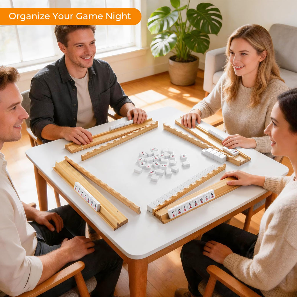 Wooden Mahjong Racks with Magnetic Pushers Set of 4 S8612