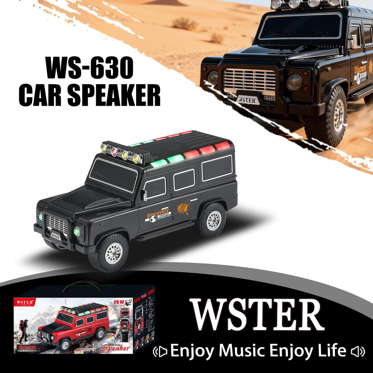 Black Off-Road Bluetooth Speaker with Roof Lights N195