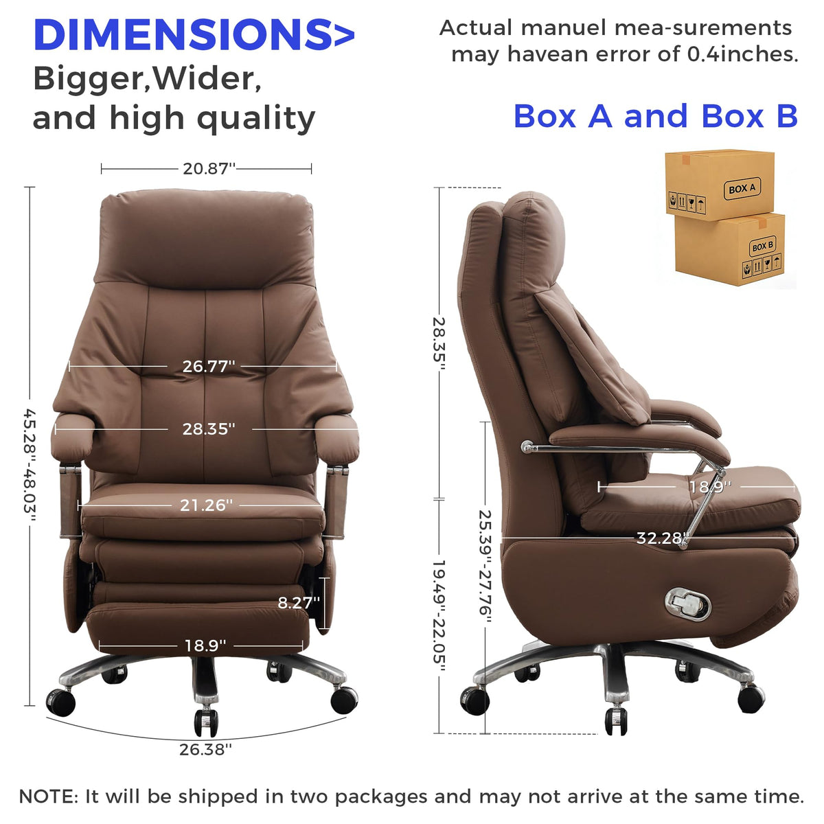Brown PU Leather Recliner Chair with Footrest 400LBS M100473