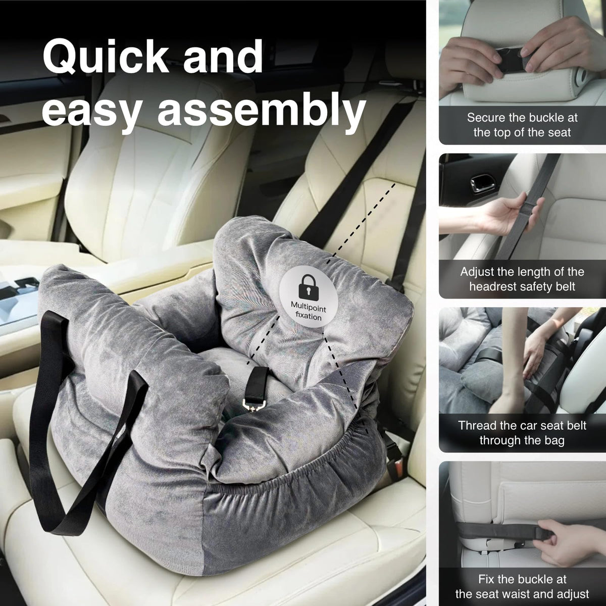 Gray Pet Car Booster Seat for Small Dogs up to 25 lbs F24795
