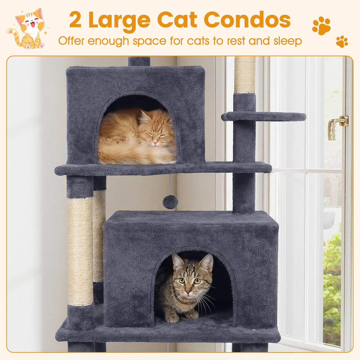 70-inch Multi-Level Cat Tree with Condos and Hammock O7587