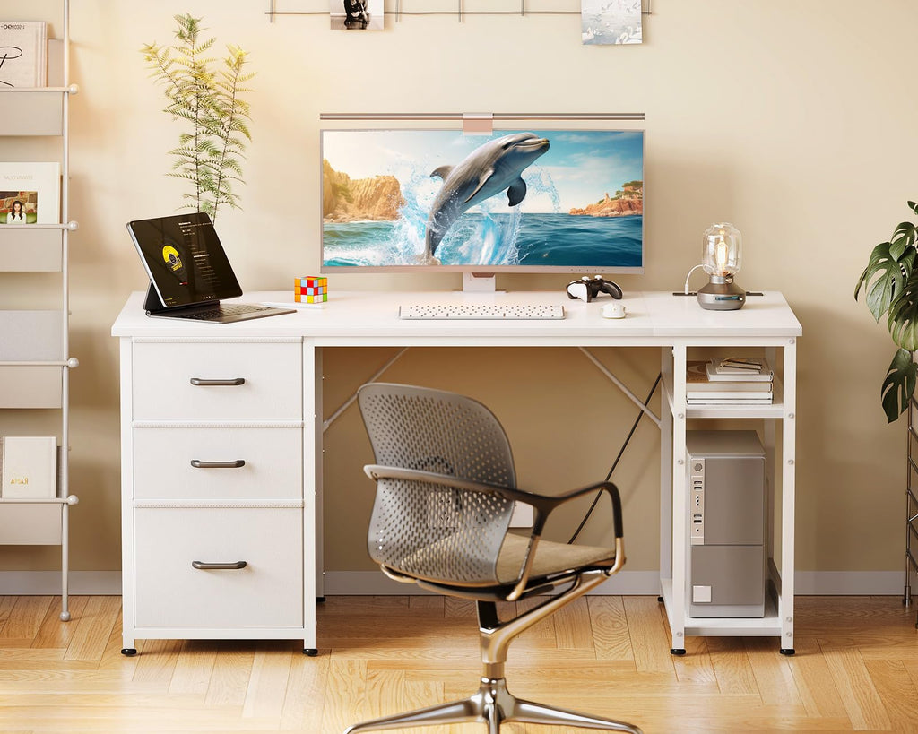 51 Inch White Computer Desk with Drawers T832