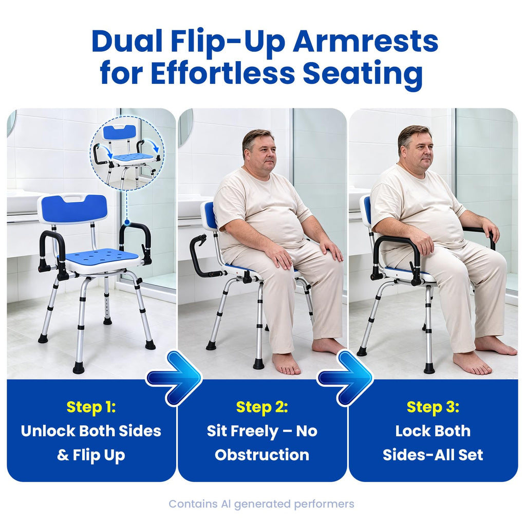 Swivel Shower Chair with Pivoting Arms, Adjustable Height U306855