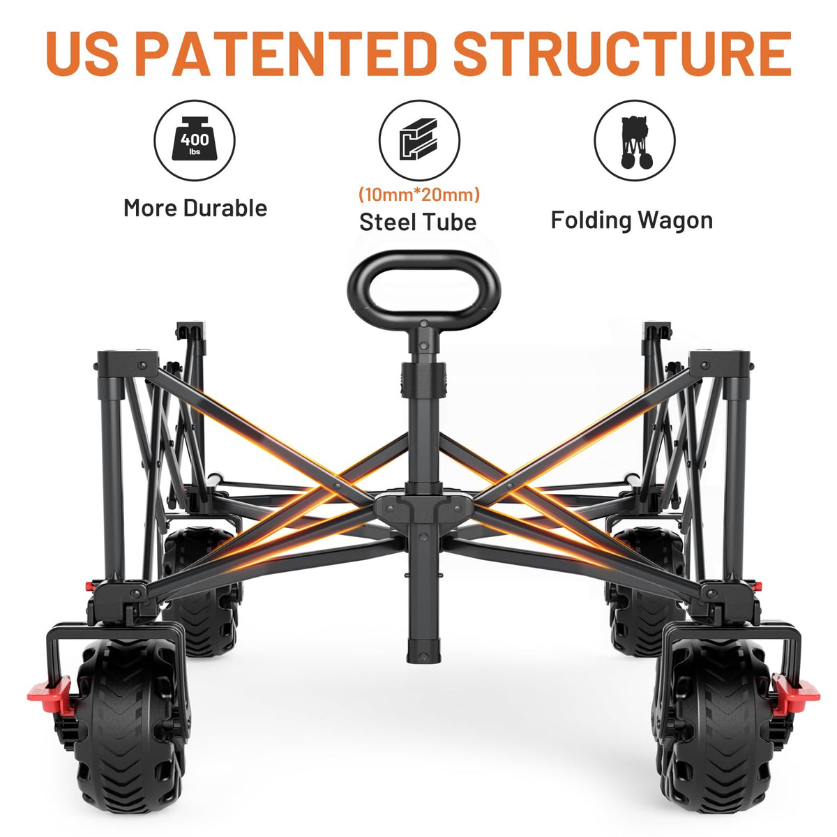 26" Extra Wide All Terrain Folding Wagon with Big Wheels, Cargo Net & Tailgate, 400lbs Heavy Duty Collapsible Cart, Black V764
