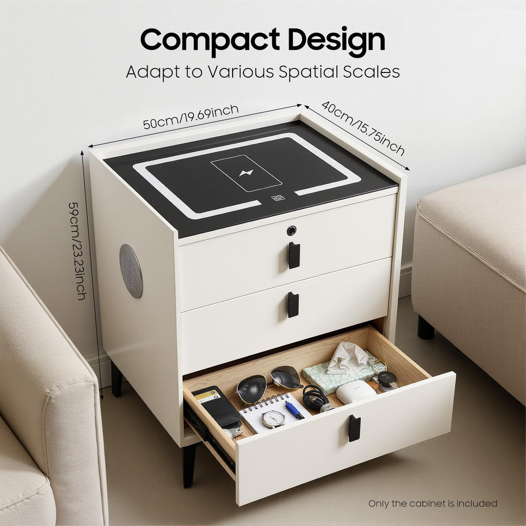 Beige 3 Drawer Smart Nightstand with Fingerprint Lock Z9239