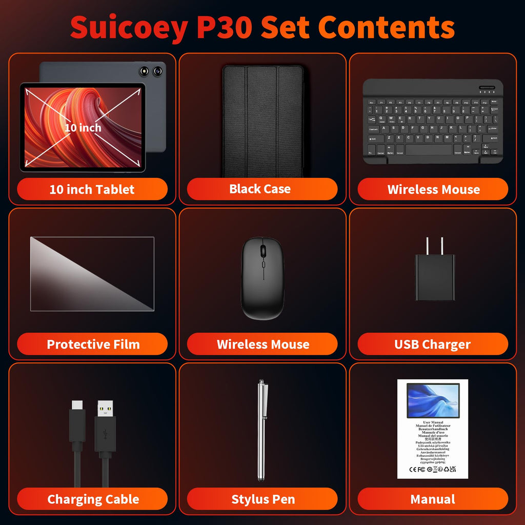 Black Android 16 Tablet with Keyboard H2171