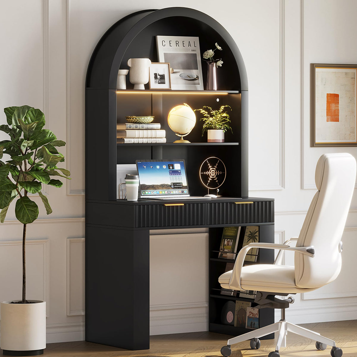 35.4" Arched Writing Desk with Hutch & Power Outlet S2153