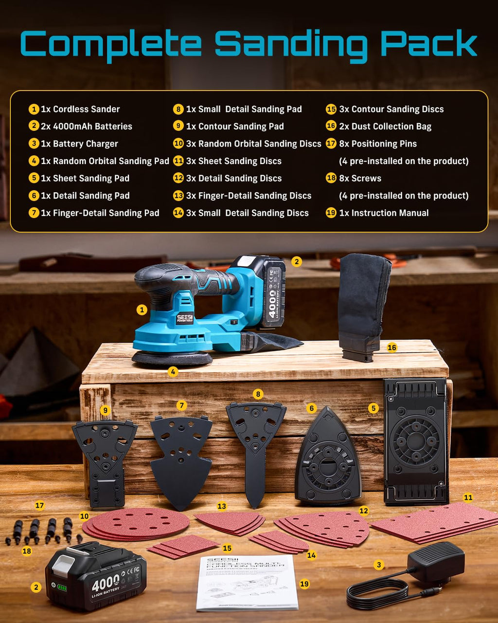 6 Speed Cordless Random Orbit Sander F21489