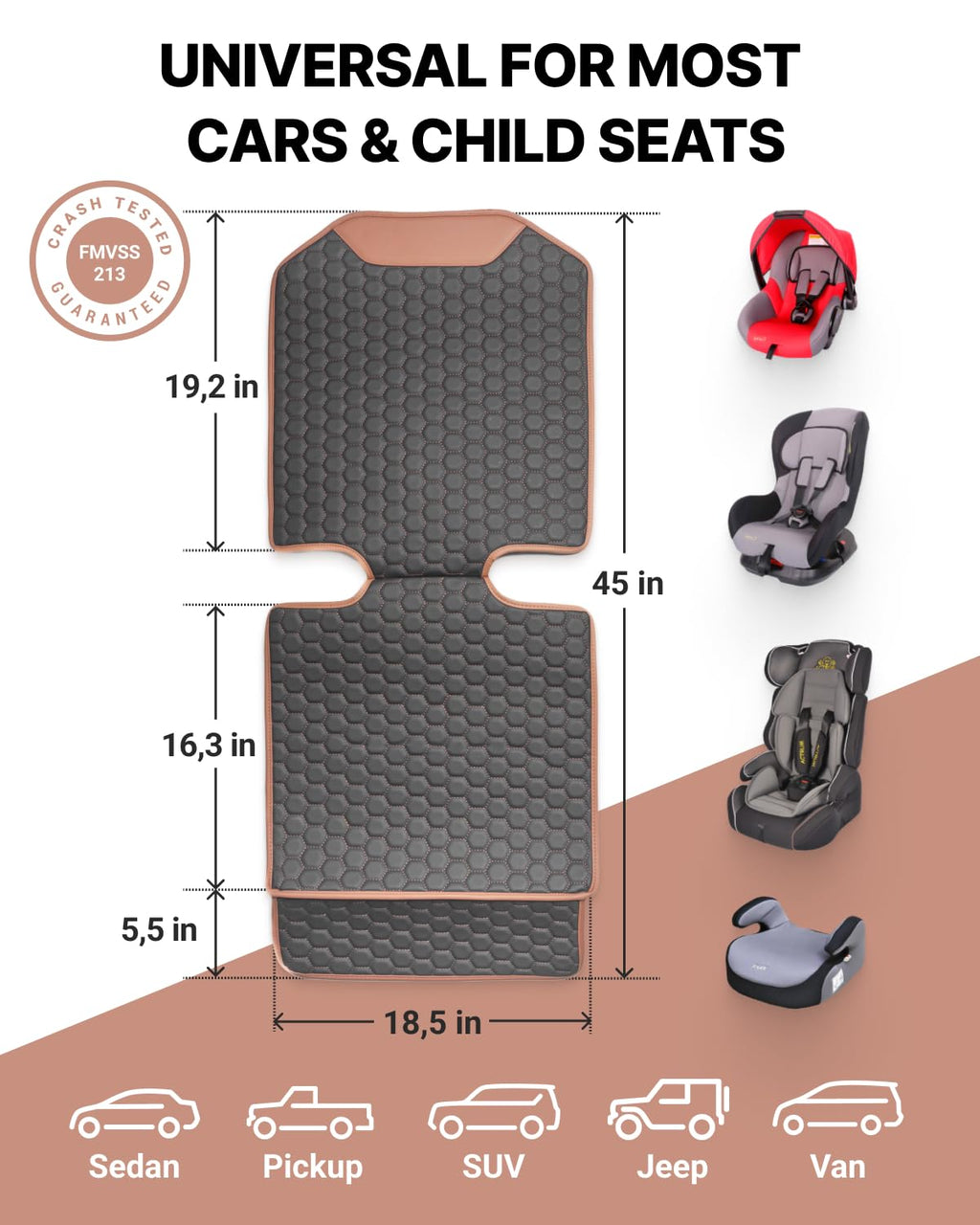 Black-Brown Backless Booster Seat, Waterproof Leather Seat Protector & Kick Mat Set H95743