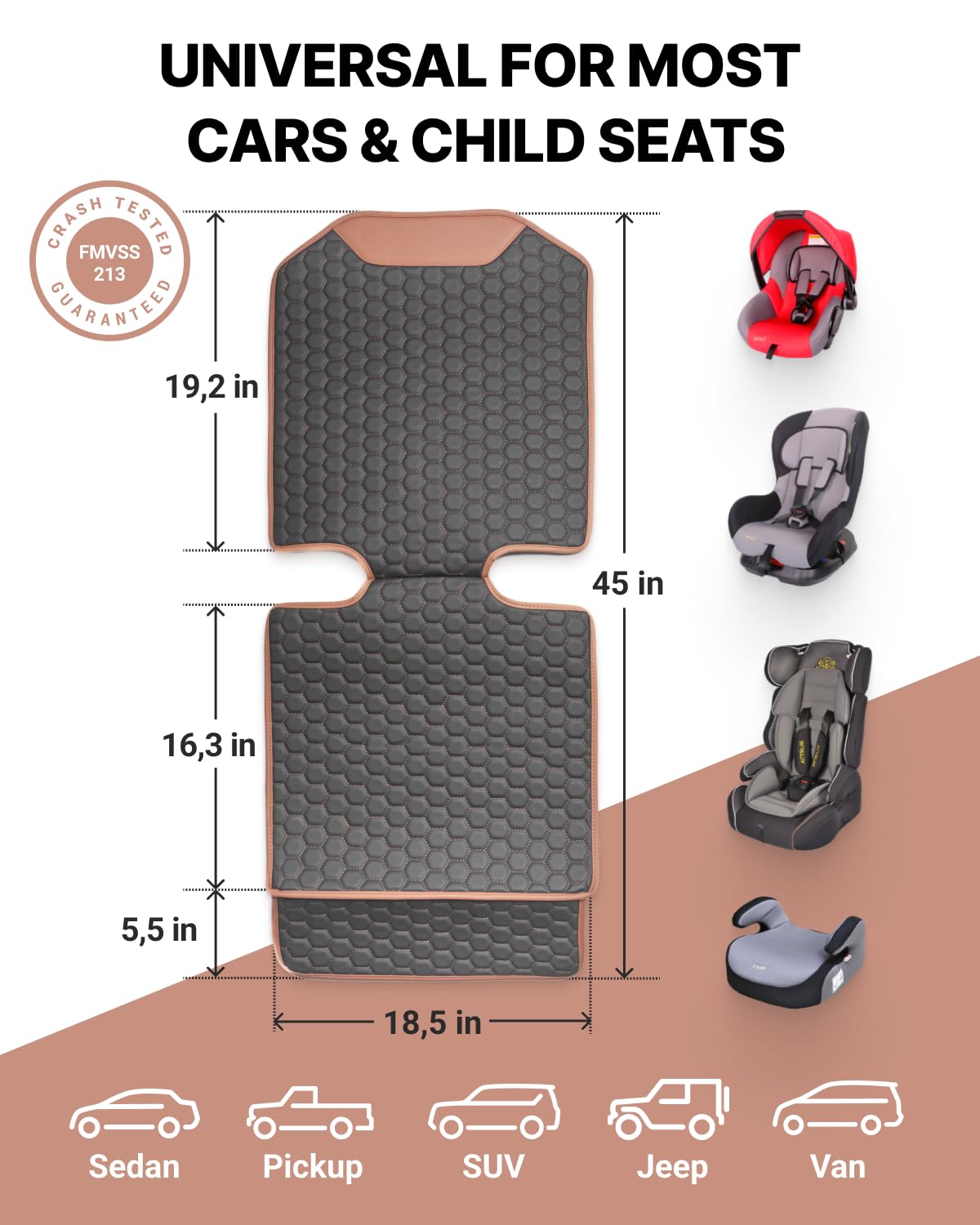 Black-Brown Backless Booster Seat, Waterproof Leather Seat Protector & Kick Mat Set H95743