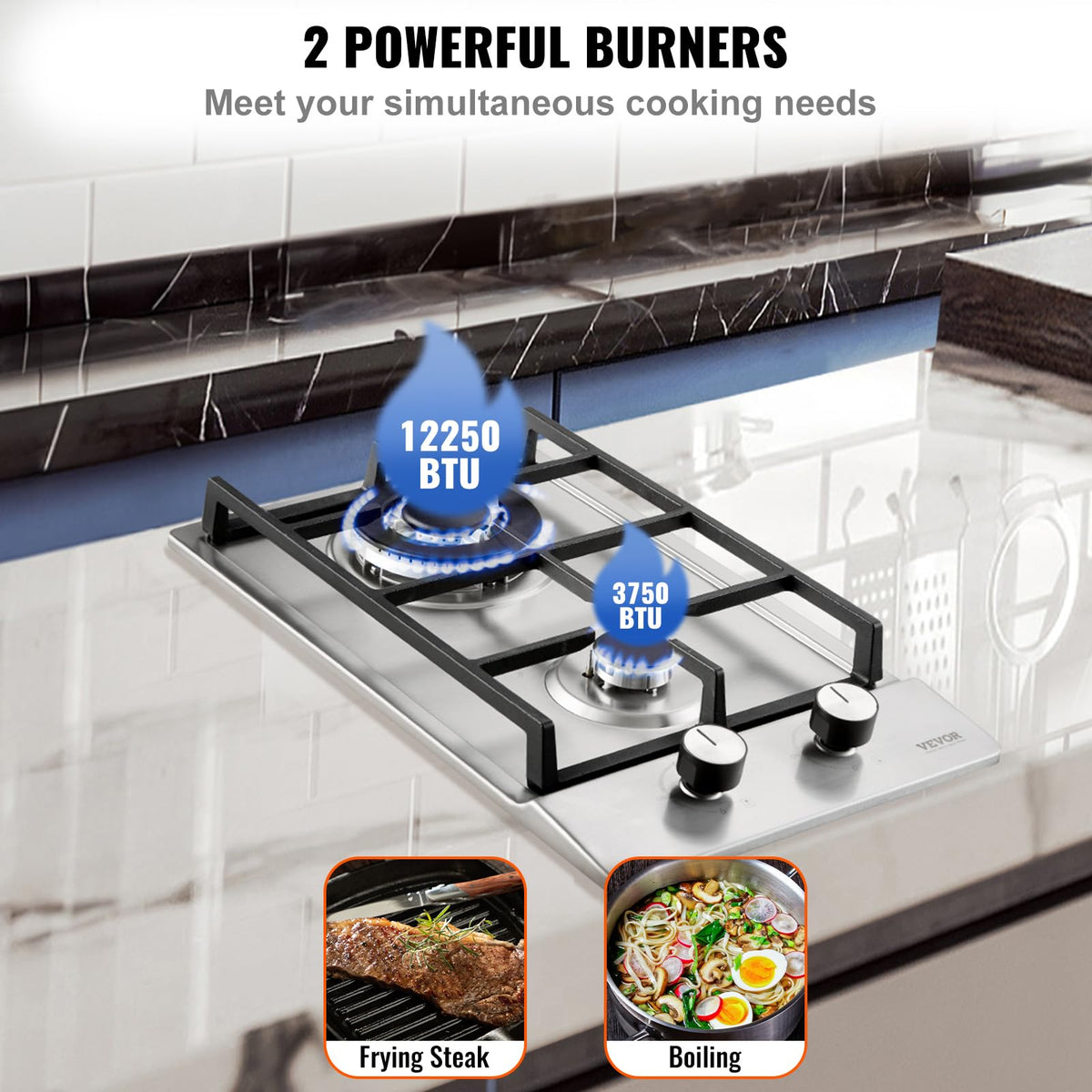 12 inch 2 Burners Stainless Steel Gas Cooktop V64258