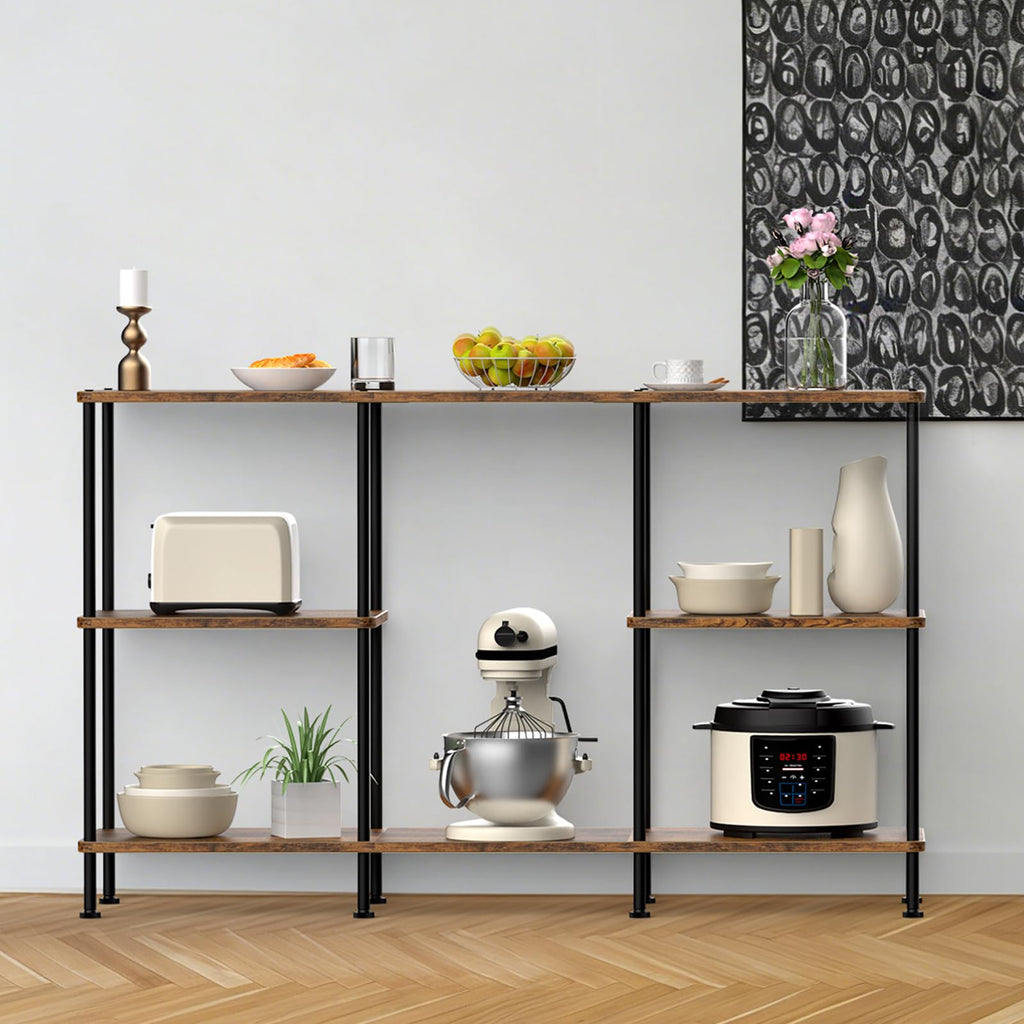 Brown 3 Tier Wood TV Stand with Storage Shelf T340000
