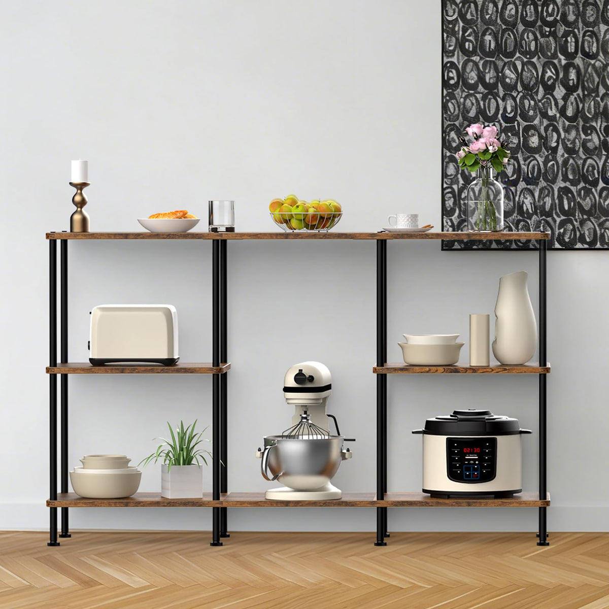 Brown 3 Tier Wood TV Stand with Storage Shelf T340000