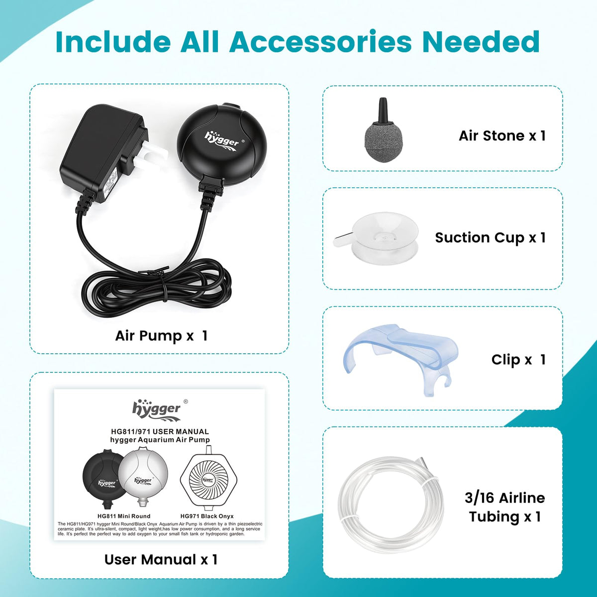 Quiet Mini Aquarium Air Pump 1.5 Watt with Air Stone Black U74311