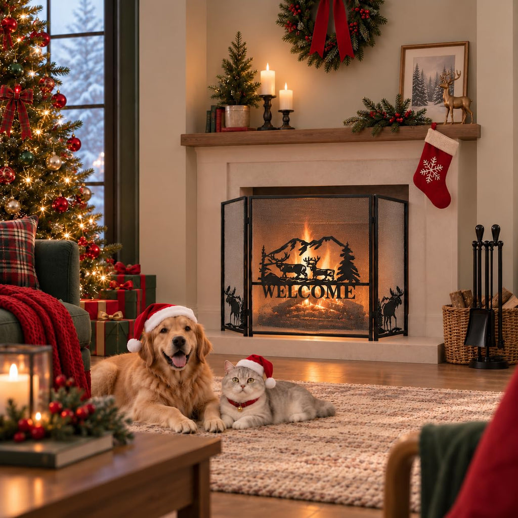 Foldable Fireplace Screen with Moose Pattern Z8053