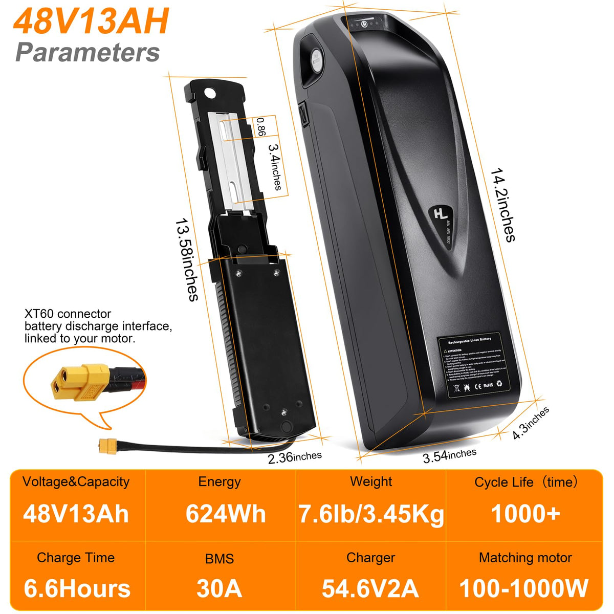 48V 13Ah Lithium Ebike Battery Pack with 30A BMS E664691
