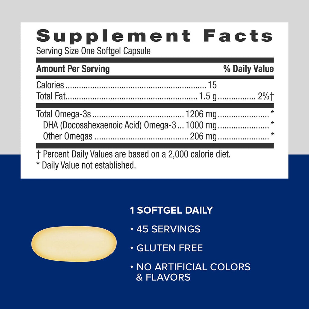 DHA 1000 Omega 3 Supplement 45 Softgels B5822