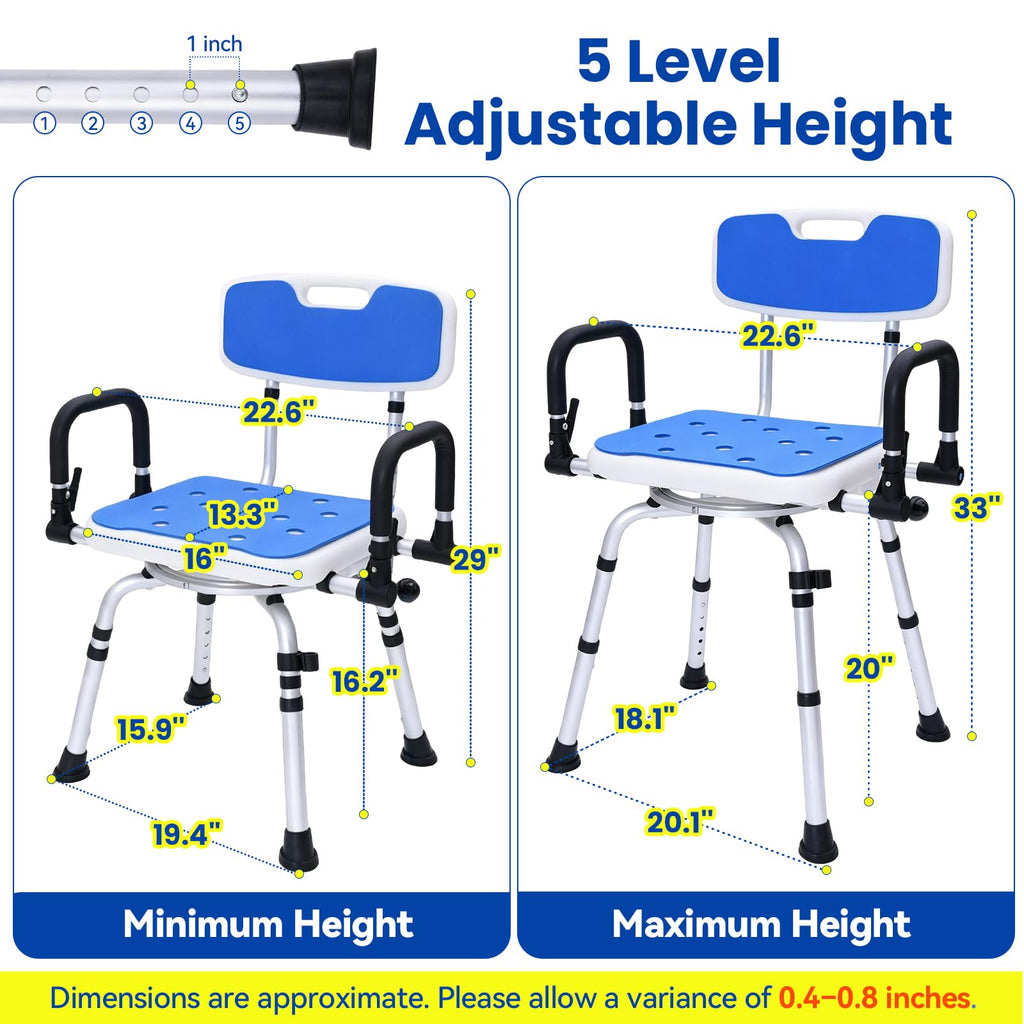 Swivel Shower Chair with Pivoting Arms, Adjustable Height U306855