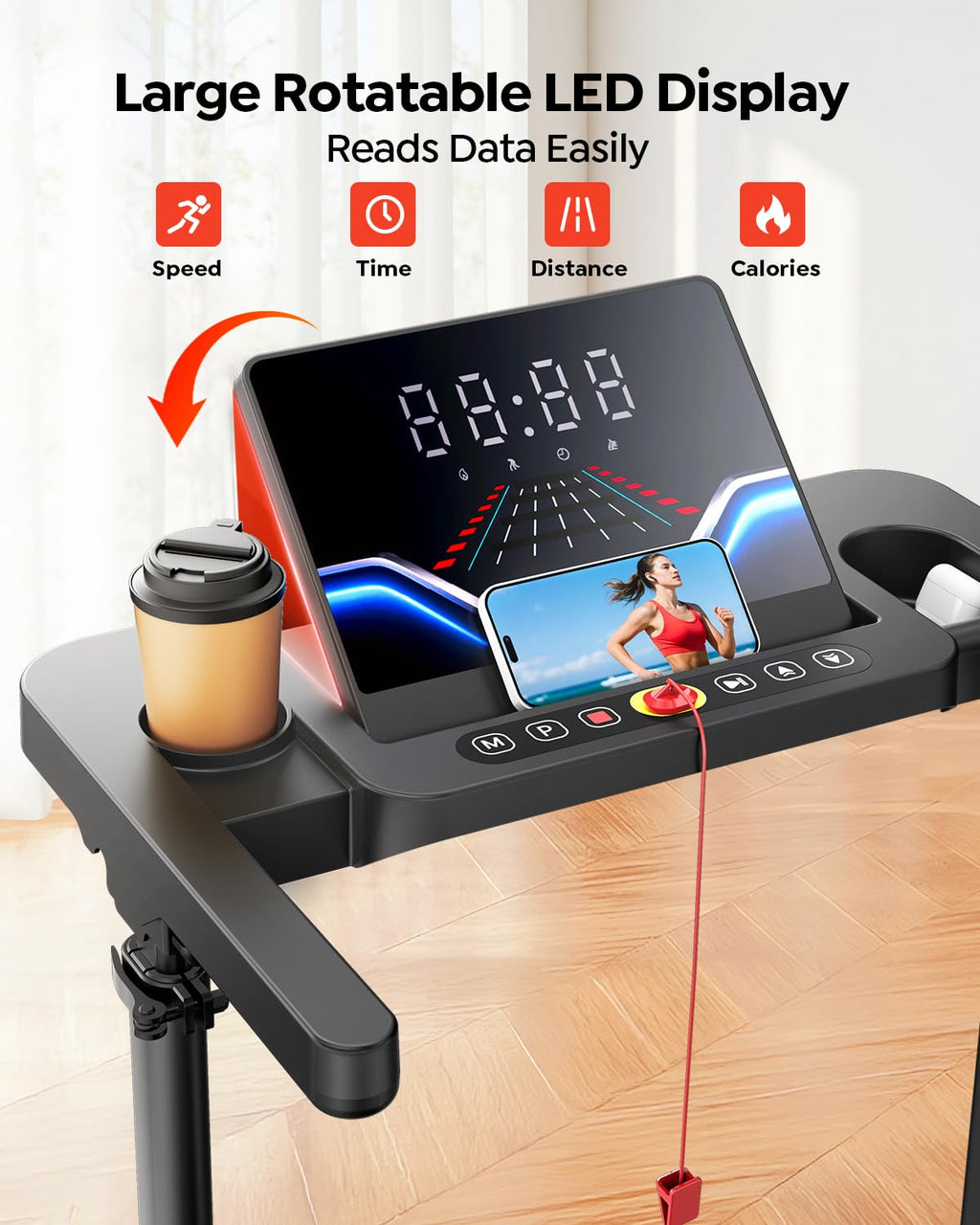 Foldable Treadmill with Incline and Adjustable Handle Bar S723