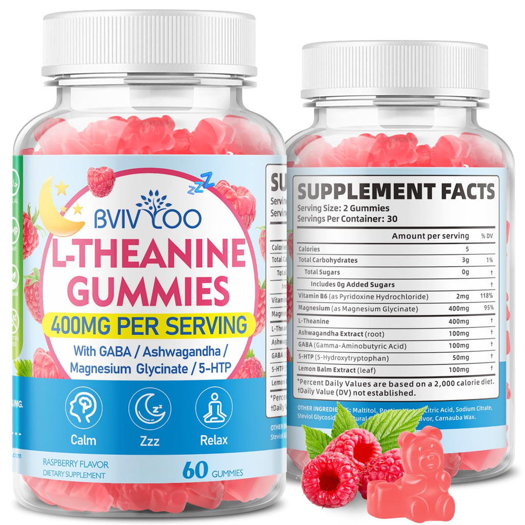 L-Theanine Gummies with Ashwagandha, GABA, 5-HTP, Magnesium Glycinate, Raspberry, 60 Count S5995