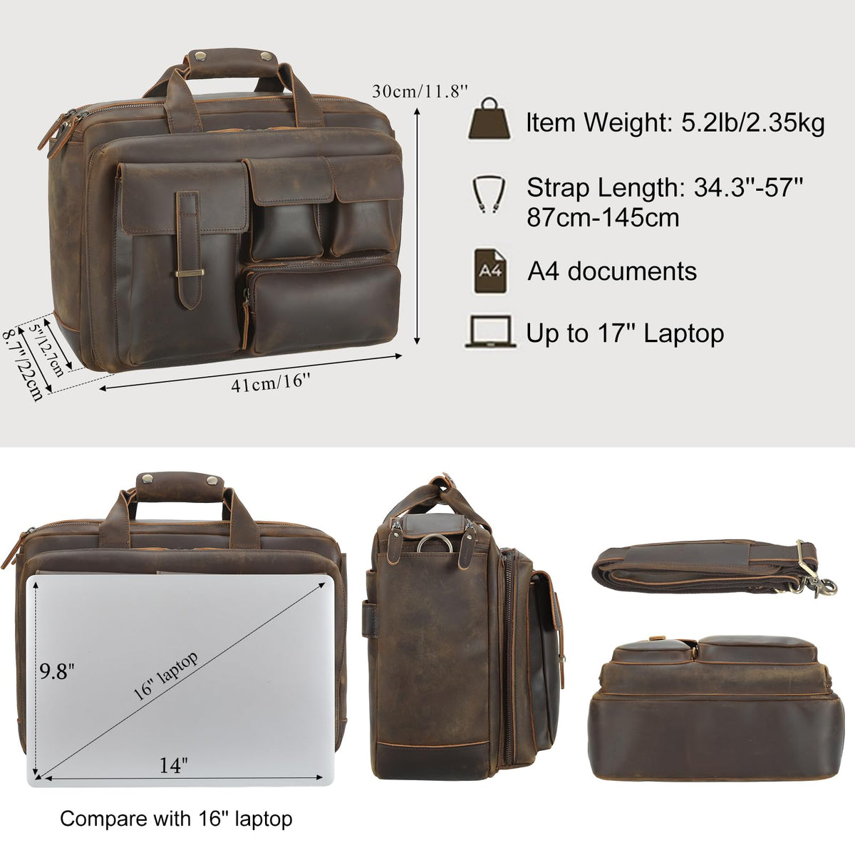Leather 17.3" Laptop Briefcase U467080