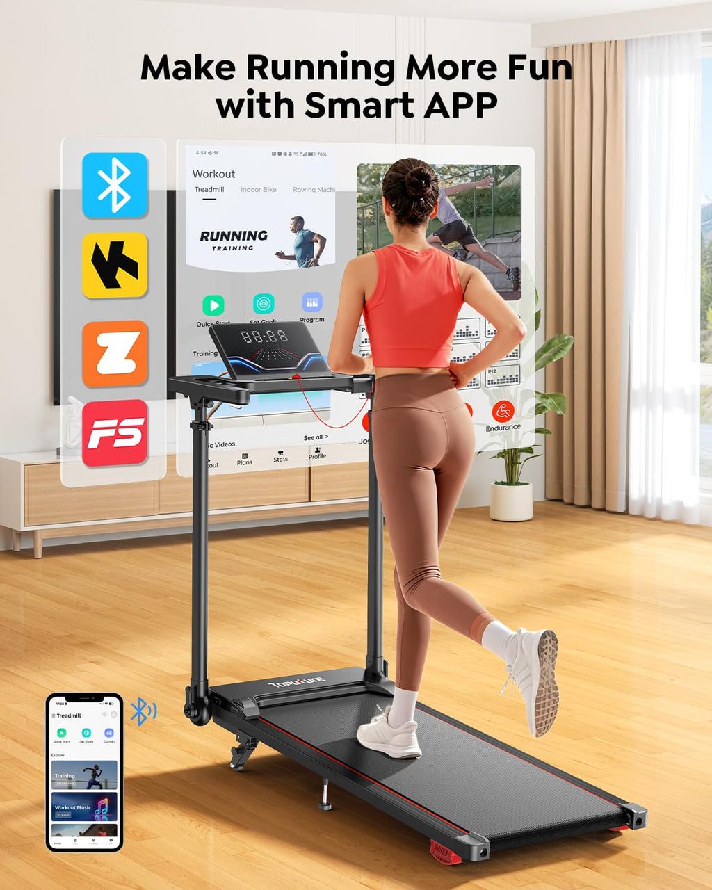 Foldable Treadmill with Incline and Adjustable Handle Bar S723