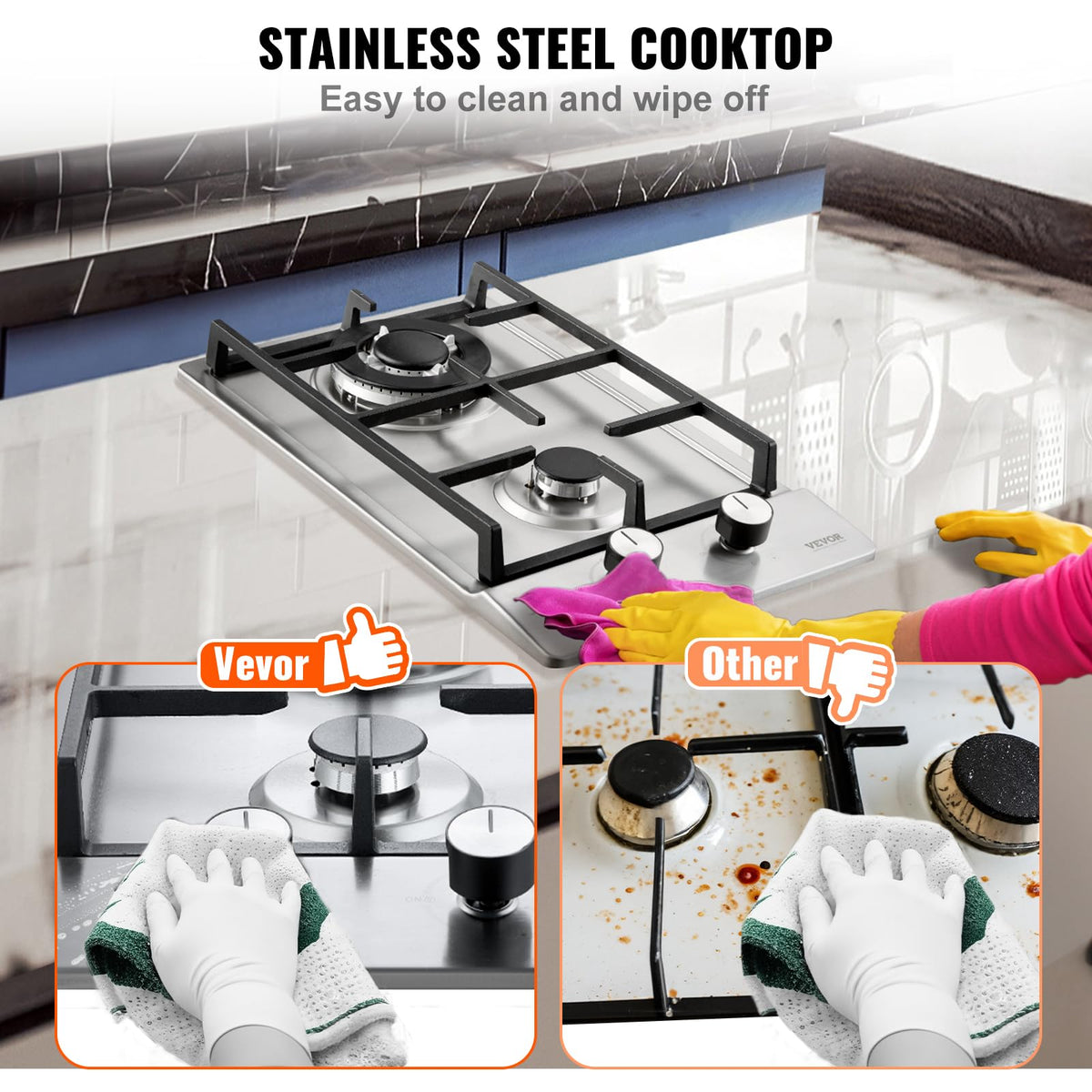 12 inch 2 Burners Stainless Steel Gas Cooktop V64258