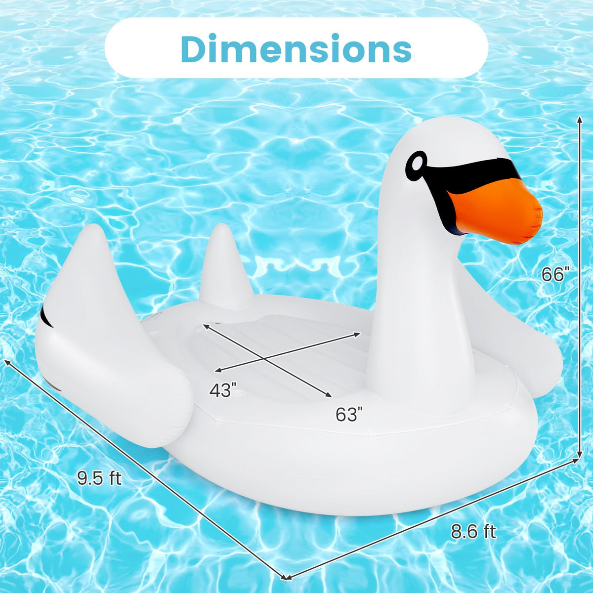 Giant Inflatable Swan Pool Float with 4 Cup Holders J1348