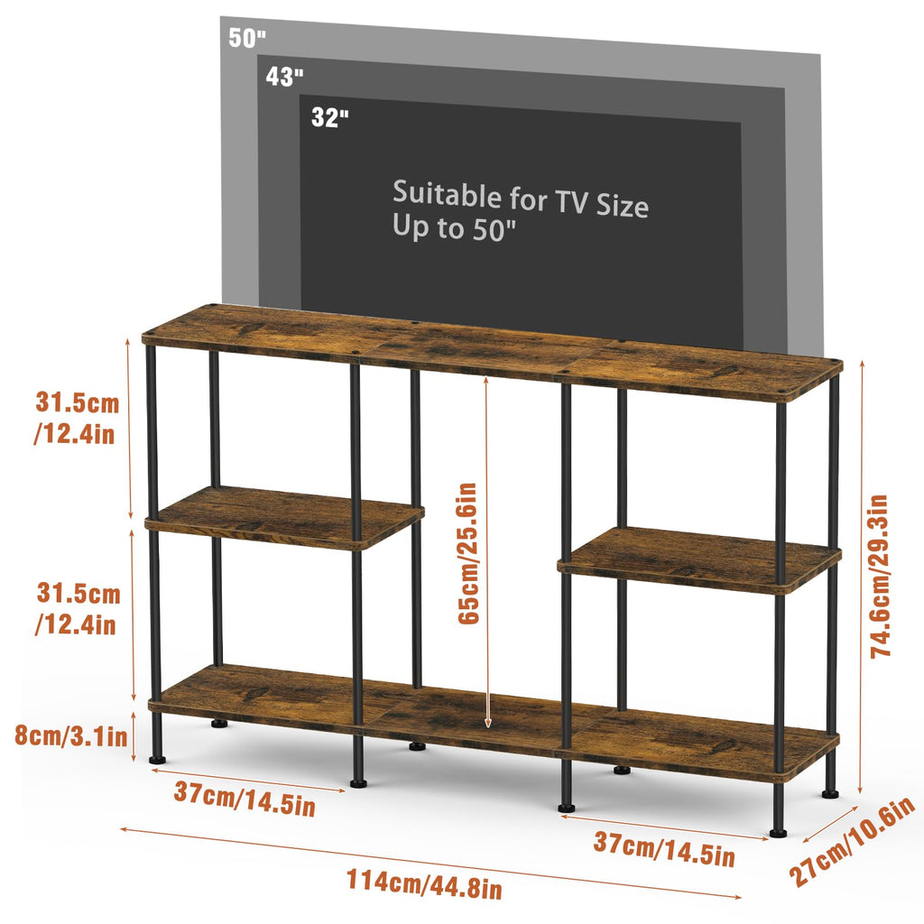 Brown 3 Tier Wood TV Stand with Storage Shelf T340000