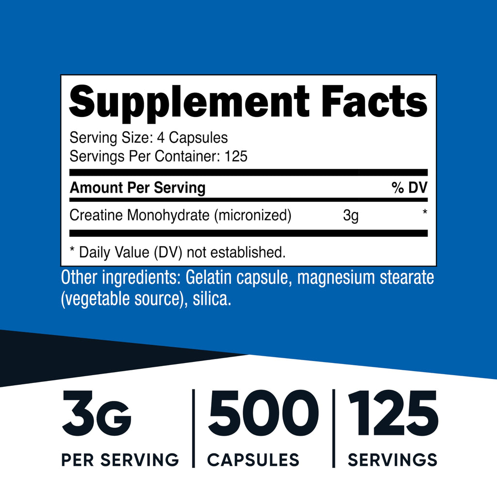 Micronized Creatine Monohydrate 3,000mg 500 Capsules Y182431
