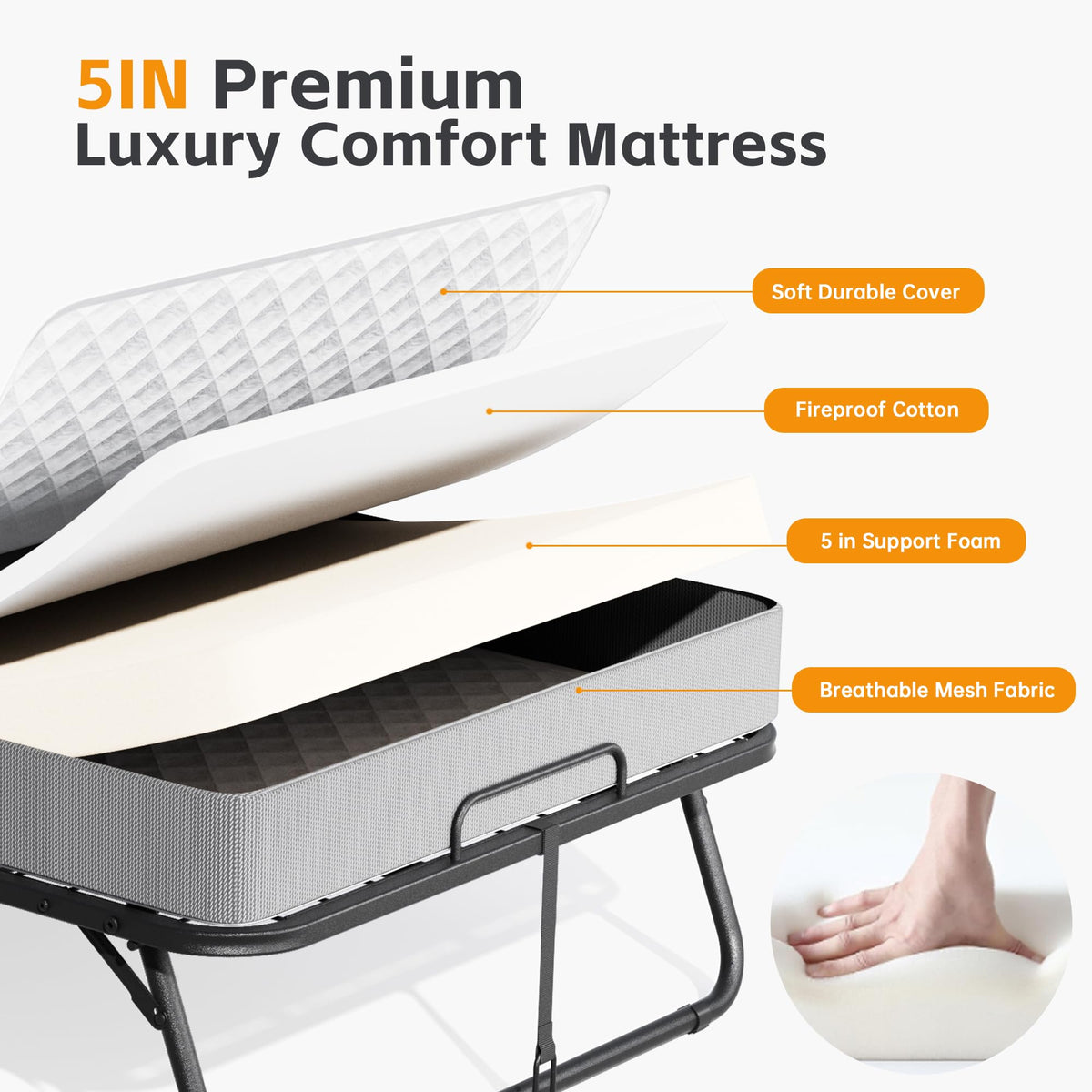 Folding Bed with Mattress, Portable Roll Away Bed, 75" x 31" G796793