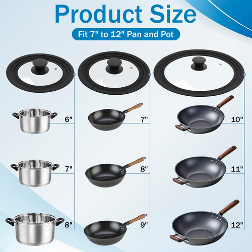 3 Pc Tempered Glass Pot Lids with Silicone Rim Y958