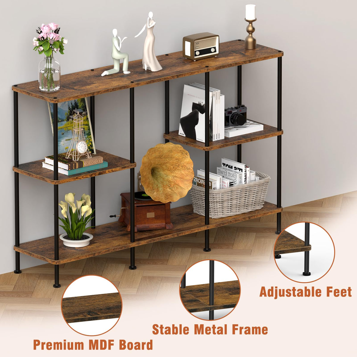 Brown 3 Tier Wood TV Stand with Storage Shelf T340000