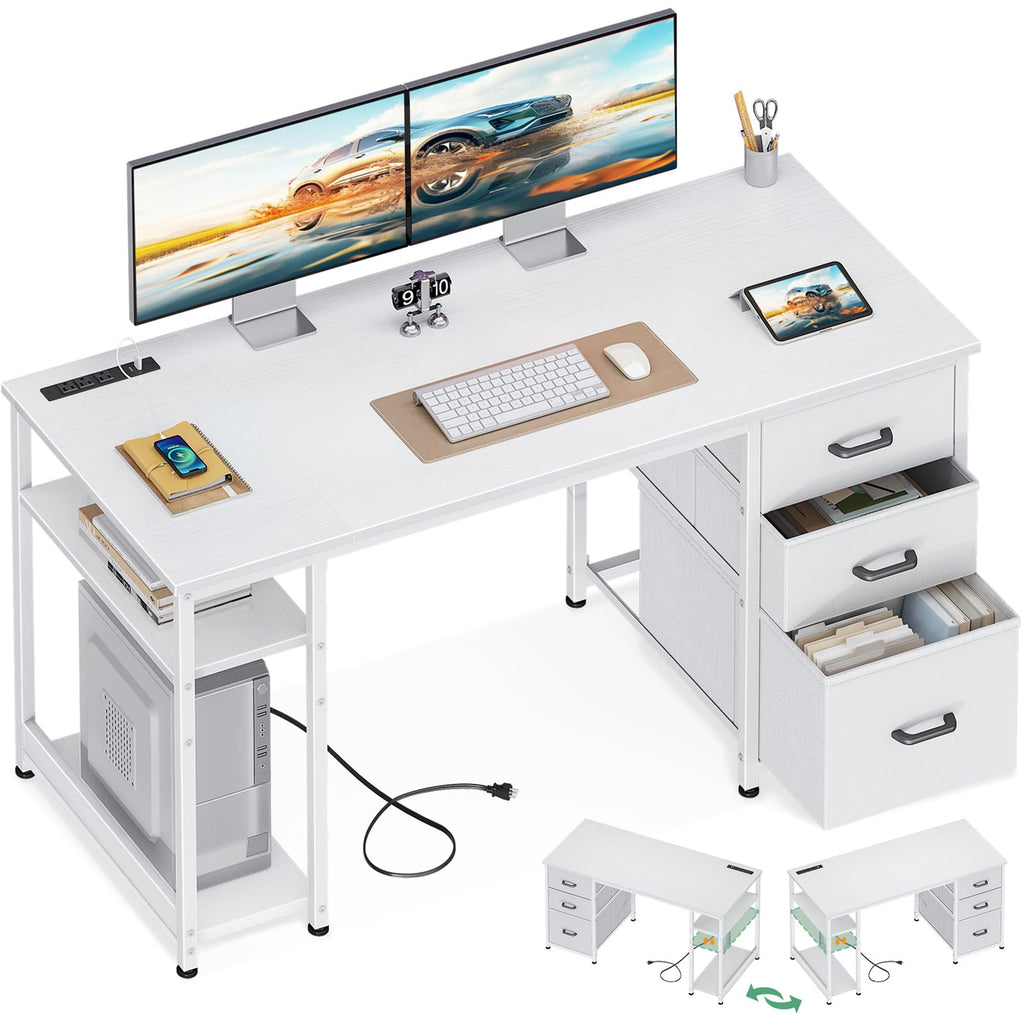 51 Inch White Computer Desk with Drawers T832