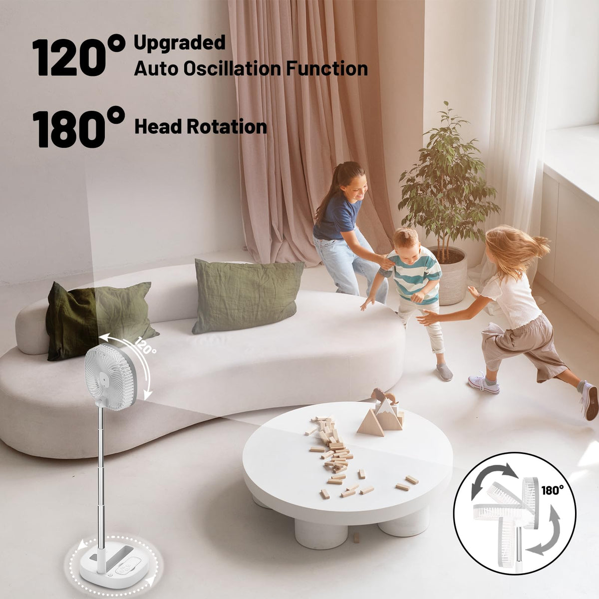 Portable Oscillating Pedestal Fan, 4 Speed 7200Mah Rechargeable Gray Z379475
