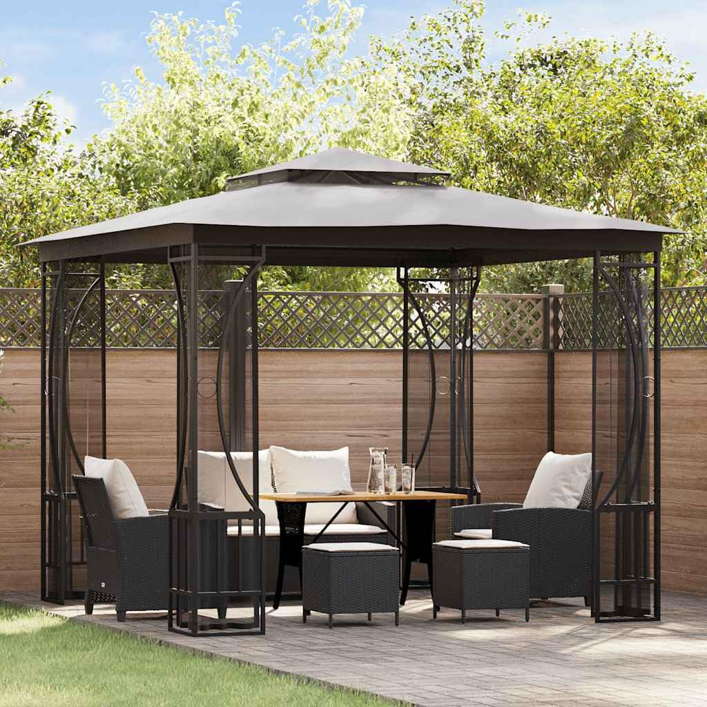 Steel Frame Gazebo with Nets, 9.8x9.8x8.7 ft Anthracite K968902