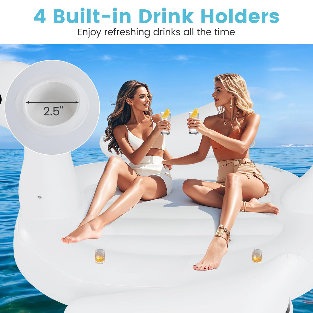 Giant Inflatable Swan Pool Float with 4 Cup Holders J1348