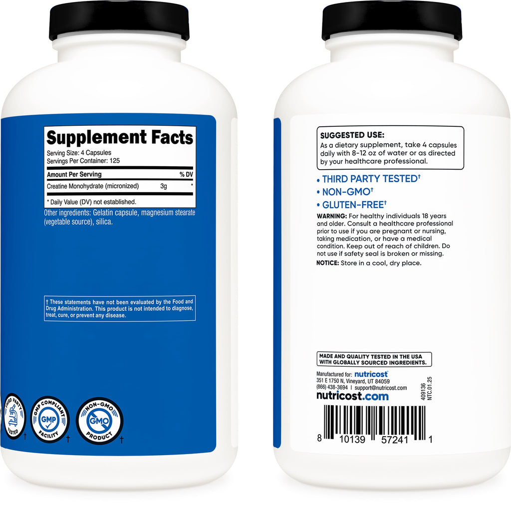 Micronized Creatine Monohydrate 3,000mg 500 Capsules Y182431