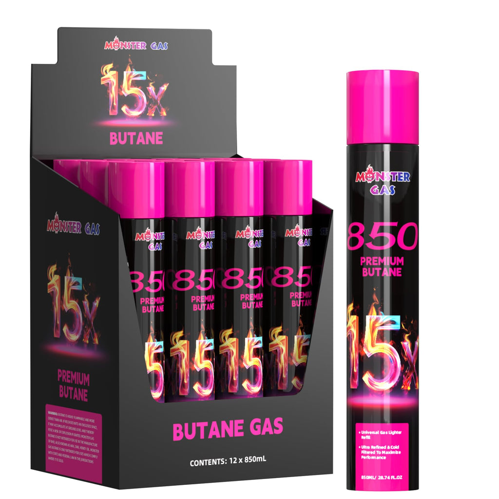 15x Ultra-Pure Butane Fuel Canisters 850ml, Pack of 12 L23485